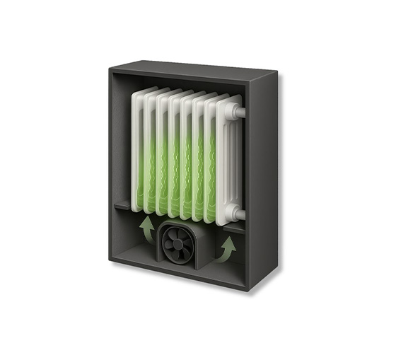 Dispositivo terminale di riscaldamento con materiale a cambiamento di fase (PCM)